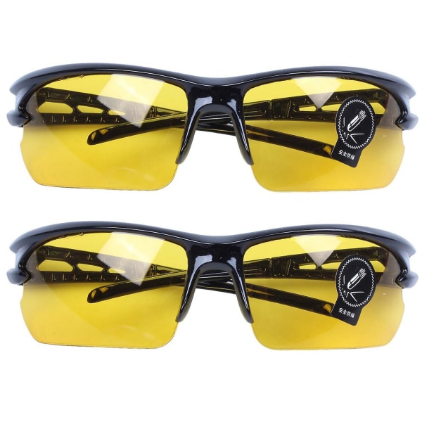 2x svart ramme gul nattsynsark utendørs sykling solbriller