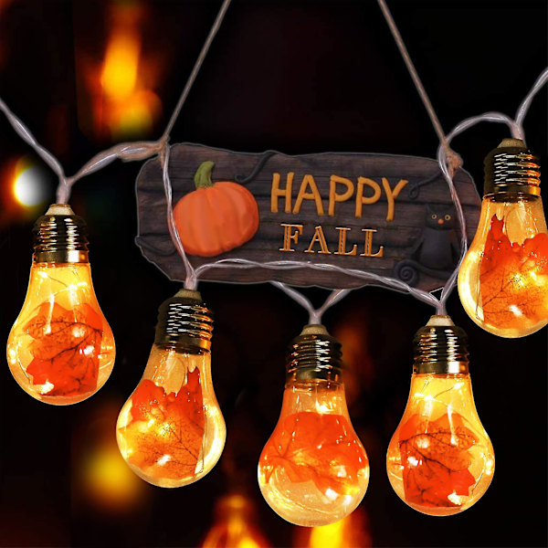 2023 - String Lights With Bulbs, Battery Type 5m 10 Balls 50 Lights [warm Light] Maple Leaf Bulb Autumn