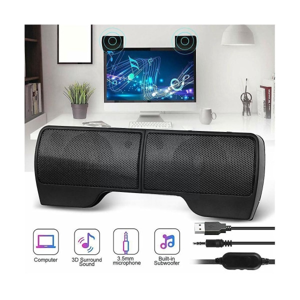 Mini Portable USB Stereo Högtalare Line Controller Soundbar För Laptop Mp3 Telefon Musikspelare Pc Wit