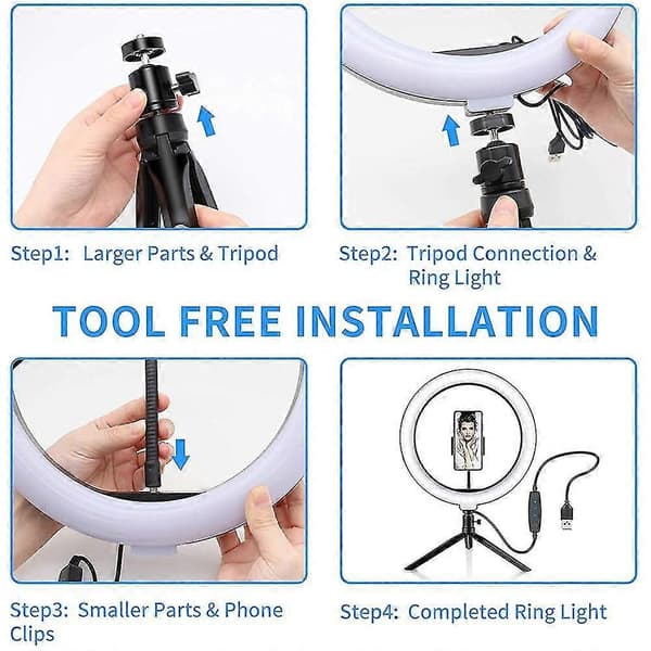 2025 Ny LED Ring Light med Stativ & 1 Telefonholder, Dimbar Selfie Ring Light for Sminke Video Live Stream