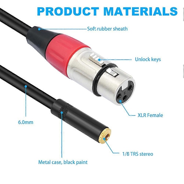 Dobbel XLR til 1/8 Hunn Adapter, Balansert Mini Jack (3,5 mm) Hunn til Mikrofonkabel, for Høytaler Mi