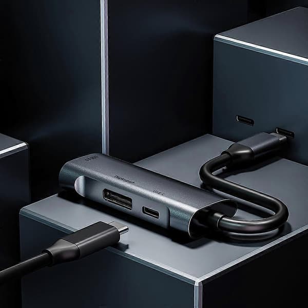 3-i-1 Dockingstasjon 480 Mbps 4K@60Hz PD 60W Stor DP DisplayPort+USB-C USB2.0 Mini Hub Adapter