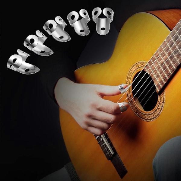 15 stycken gitarrplockringar tumfingerplock i rostfritt stål för akustisk gitarr banjo