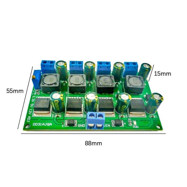 3A 4-kanals Multi-bryter Strømforsyningsmodul 3.3v 5v 12v Justerbar Utgang DC DC Step-down