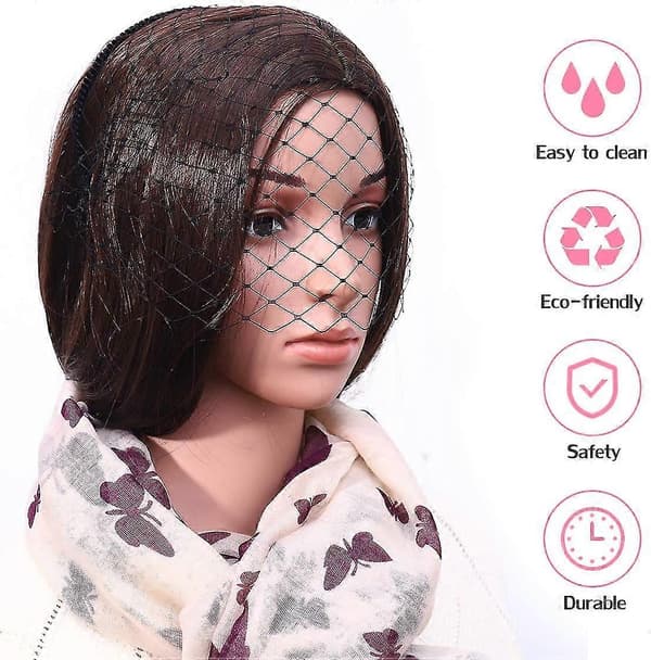 Hårbøjle med sort slør, hårbøjle, simpel elegant mesh hovedbeklædning til kvinde pige (sort)