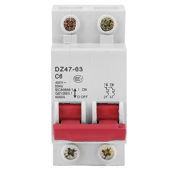 DZ47-63 AC400V 50Hz 6A Miniature Strømafbryder Brydeevne 6000A