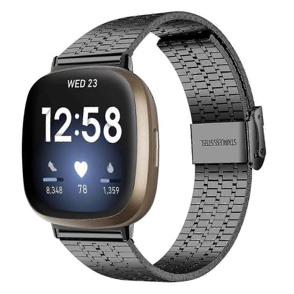 Urrem i rustfrit stål med 7 perler og dobbeltspænde til Fitbit Versa 4/Sense 2