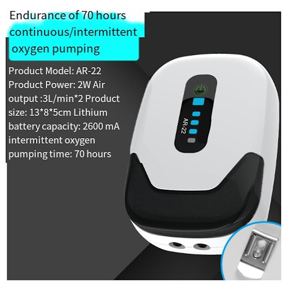 Vedenpitävä Akvaarion Happipumppu Ilmakompressori USB Ladattava Erittäin Hiljainen Ulkokalastus (AR22)
