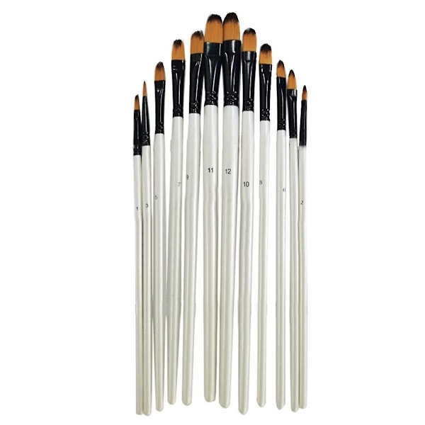 Artist Watercolor Pensel, 12-pack Pärlvit Böjda Huvudpenselset, Professionell Målarpensel