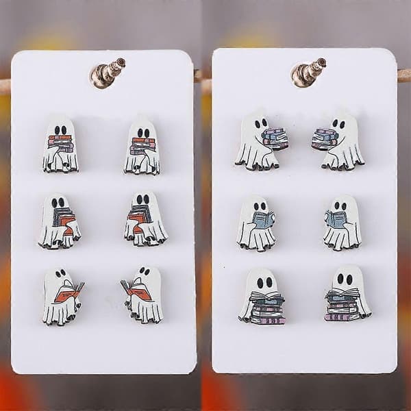 6 par uhyggelige Halloween ørestikker bog spøgelse formet øreringe ornament