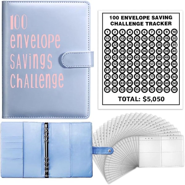 100 Kuvertutmaningsmapp, A5 Budgetmapp - Spara 5 050 med Challenge Blue