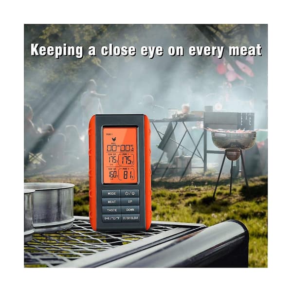 BBQ Dobbelt Sondes Temperaturmonitor HD HTN Digital Baggrundsbelyst Display Skærm 490Ft Trådløs Forbindelse