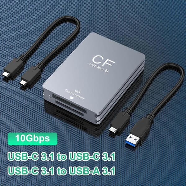 2-i-1 CFexpress Typ B SD-kortläsare CFexpress-läsare USB 3.2 10 Gbps Dubbelplats med /A-kabel för SLR