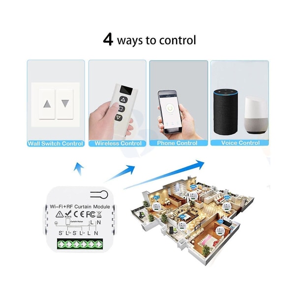 Tuya Smart Life Wifi 433mhz Blindgardinbryter Med Rf-fjernkontroll for elektrisk rullelukkerkontroll