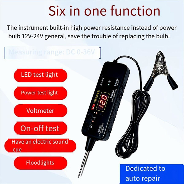 Opgraderet Auto Kredsløbstester DC 0-36V Køretøjs Pulssensor Signal LED Lys Test Pen Probe Bil Po