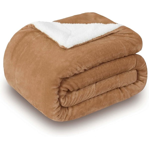 Sherpa Fleece Plaider, Dobbeltsidet Superblød Luksuriøs Plys Plaider, 127cm150cm, Camel