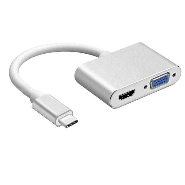 Type C USB C til VGA HDMI-kompatibel Adapter 2 i 1 Bærbar Konverter Dockingstation til Computer