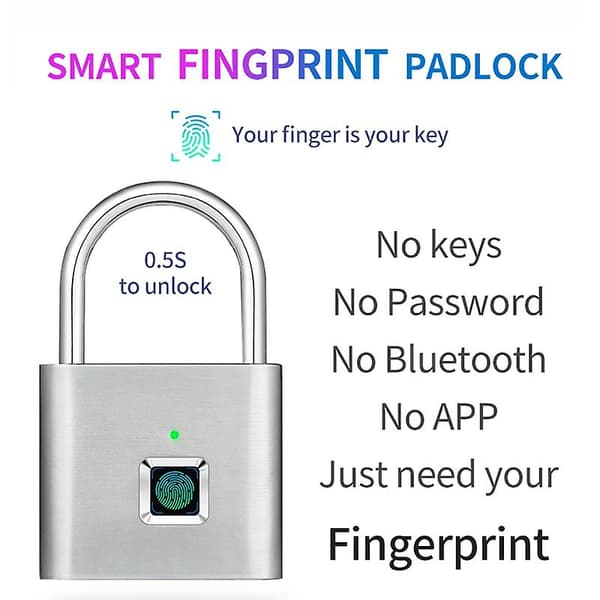 Fingeravtryckslås, bärbart stöldskyddande USB-laddningsbart fingeravtryckslås för skåp, resväskor, ryggsäckar