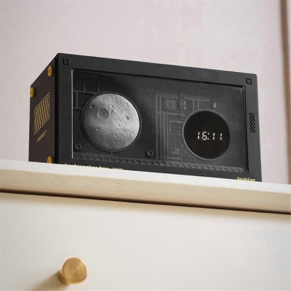 Planet Vækkeurradio med USB-oplader, Bluetooth-højttaler, Sort
