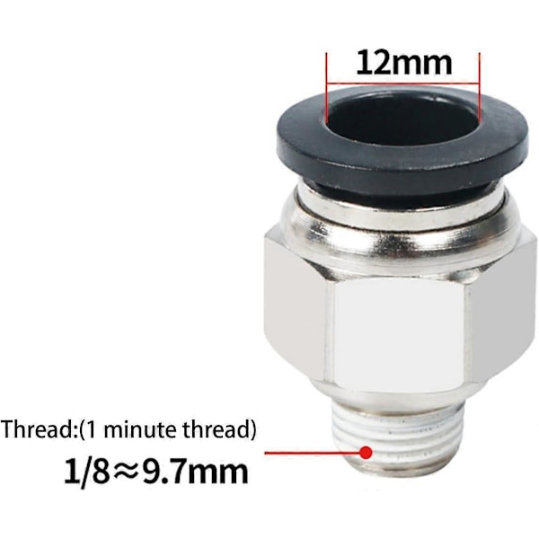 5 stk. lige pneumatiske push-to-quick-connect fittings, 12 mm rør OD x 1/8\" hangevindingskonnektor pneumatiske fittings
