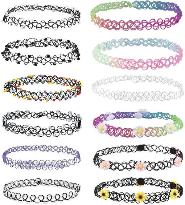 12-pack Choker Halsband Gotisk Henna Tatuering Stretch Elastisk Plast Smycken Value Pack