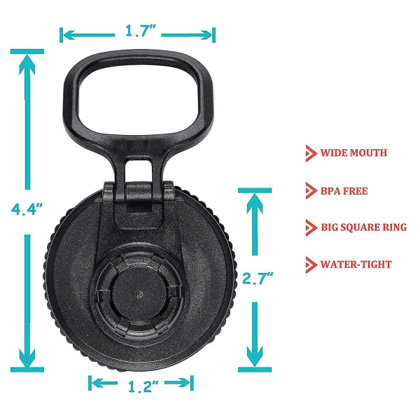 Hælde-Låg til Brede Sport Vandflasker, Perfekt Låg (1 stk, Sort)