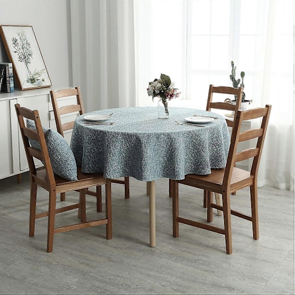 Bomuldslinned Dug Ren Blå Rund Dug Køkken Dekorativ Dug 130*130cm/52*52inch