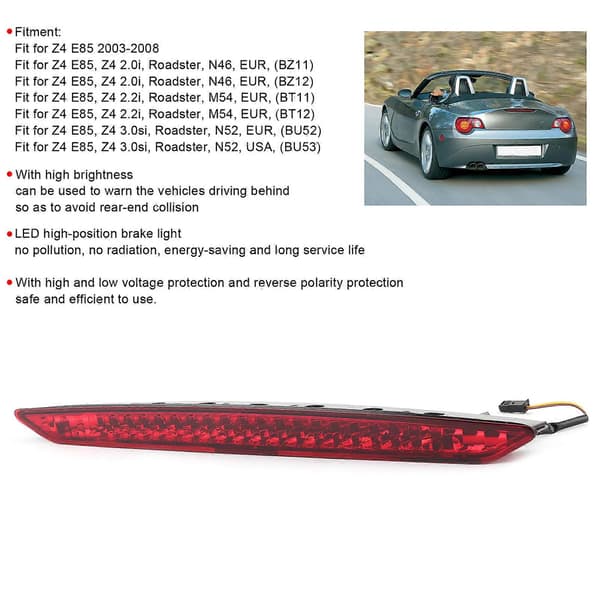 Bagageutrymmeslucka 3:e bromsljus Högmonterad lampa Röd lins 63256930246 Passar för Z4 E85
