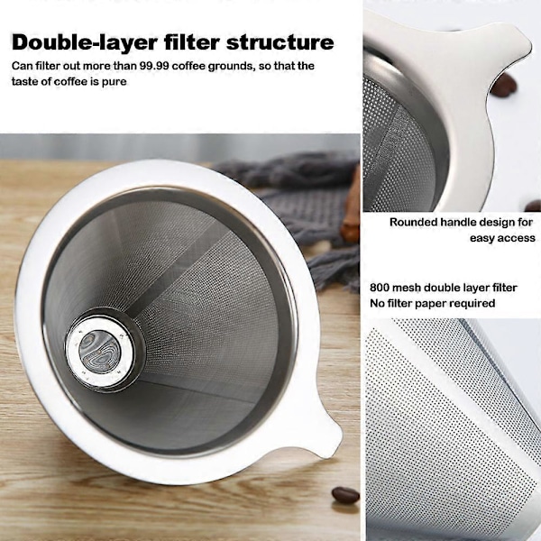 Genanvendelig Dobbeltlags 304 Rustfrit Stål Kaffe Filterholder Hæld Over Kaffe Dripper Mesh Kaffe Te Filterkurv Værktøjer SMTX