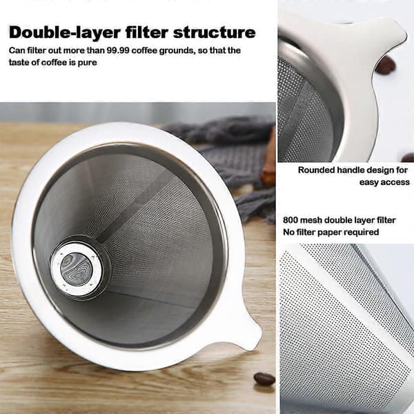 Gjenbrukbar dobbeltlags 304 rustfritt stål kaffefilterholder Hell over kaffe Drypper Mesh kaffe te filterkurv verktøy SMTX