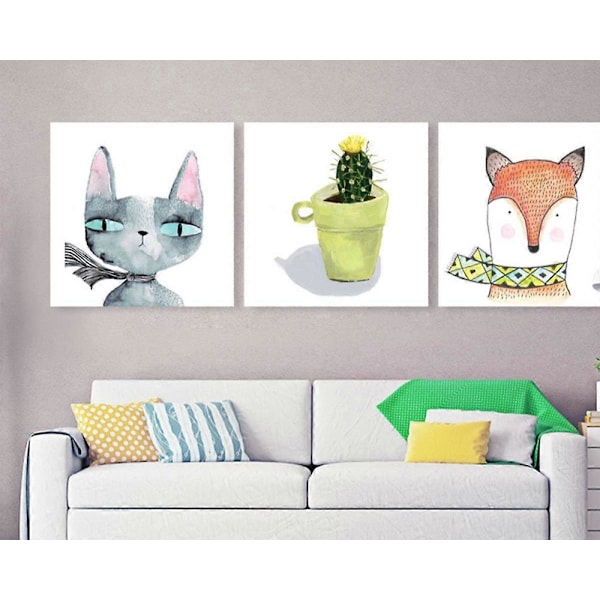 Wekity Fox och Katt Väggkonst Canvas Print Poster, Enkel Söt Akvarellkonst Ritning Dekoration för Hem Vardagsrum Sovrum Kontor och Barnrum (Set