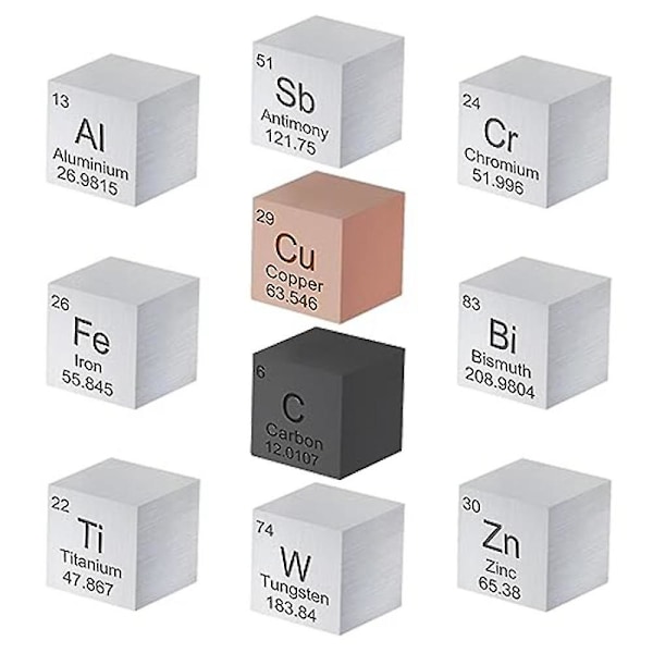 10 stk. Elements Square Sæt 1,5 cm, Wolfram Square Metal, Periodiske System, til Undervisning, Gave, Samling