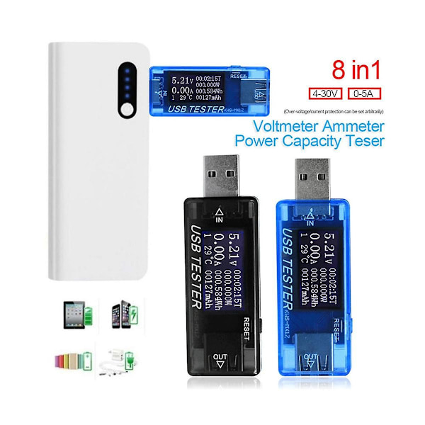 USB Tester DC Strøm Måler 4V-30V Digital Voltmeter Voltmeter Power Bank Wattmeter Spændingstester D