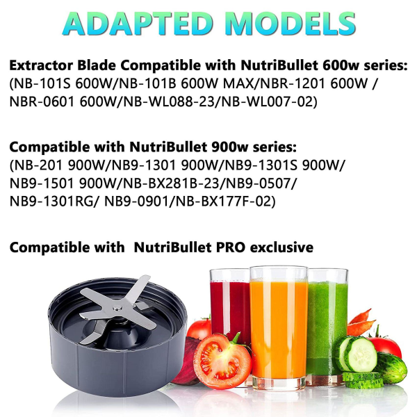 Blender-reservedeler for NutriBullet-blendere 600W/900W/PRO - Ekstraktorblad & 32 oz store kopper & 24 oz store kopper