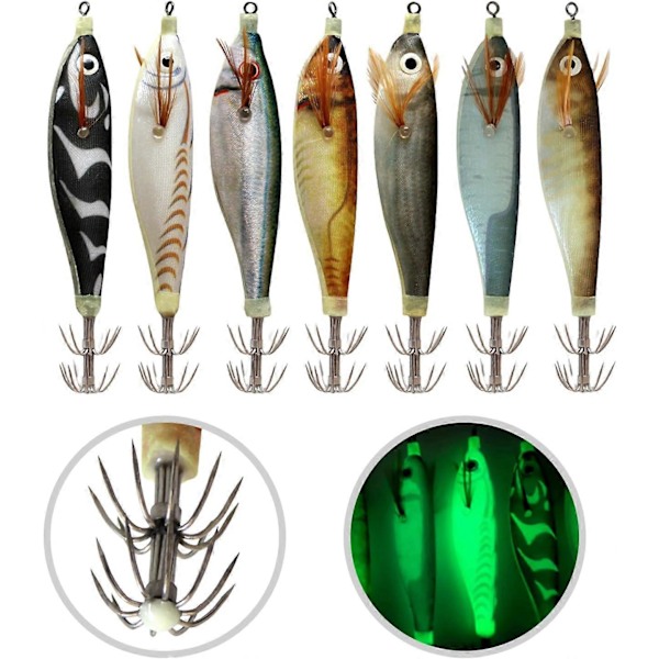 LuminousSquid Jigs Krok, 10 cm Fiske Lokkemidler Agn, Squid Jigs, Saltvanns Natt Harde Fiske Agn, (D)