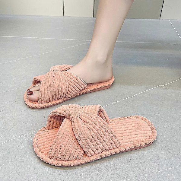 Hjemmesko til Kvinder Memory Foam Hus Soveværelse Fløjlsbukser Sløjfe Krydsbånd Slide Hjemmesko Sko Komfortable Trendy Gave Hjemmesko pink