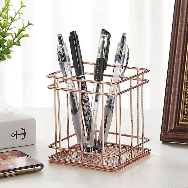 Makeup Børsteholder Hul Opbevaringskurv Rosaguld Til Kontor - Style4