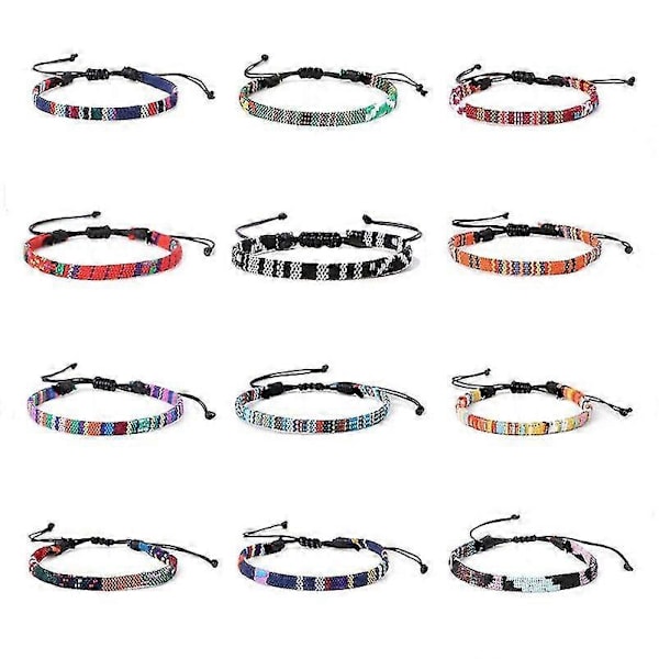 12 st Vänskapsflätade Armband, Handgjorda Flätade Justerbara Färgglada Armband (c-g-3)