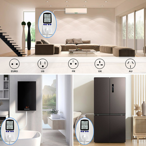 Stikkontakt Digital Wattmeter Strømforbruk Watt Energimåler Kwh Ac 230v Elektrisitet Med Bakgrunnsbelysning