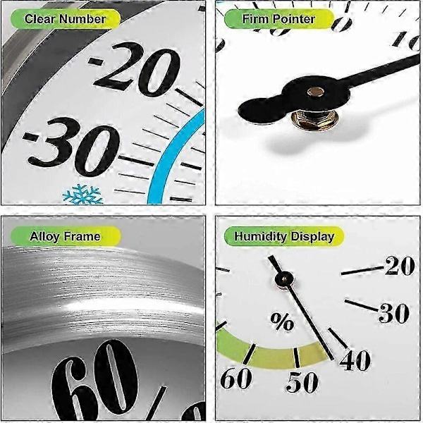 WJTG Utomhustermometer 30 cm Stora siffror - Trådlös utomhustermometer 2 i 1 Hygrometertermometer, vägghygrometertermometerJ