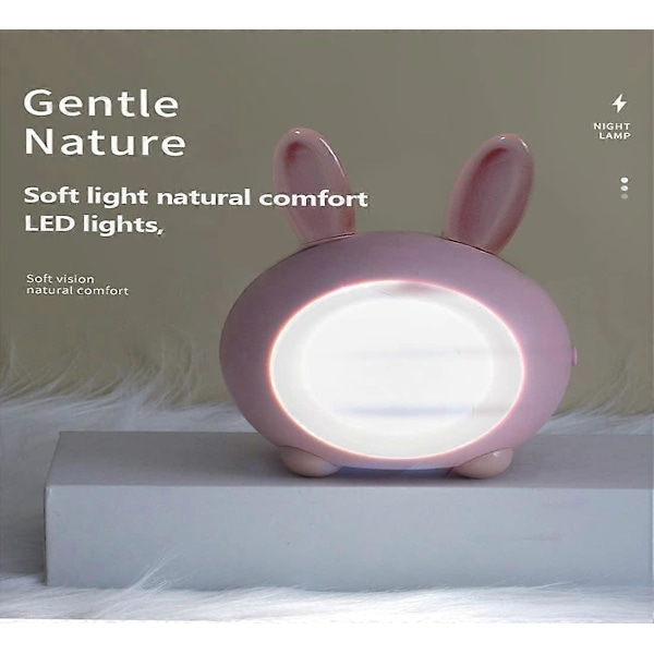 Sød Kanin Børne Natlampe, LED Touch Natlampe med USB Genopladelig til Soveværelse, Børneværelse