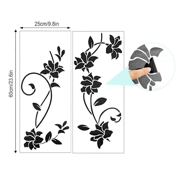 2 st Svarta Väggdekaler Ornament Självhäftande Set för Väggdekor, Blommor, Trender, Vinranka, Självhäftande