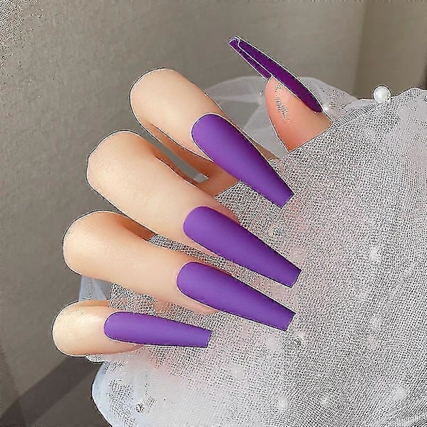 24 Stk. Super Lange Ballet Negle Ensfarvet Frostet Mat Manicure Patch Falske Negle Tryk På Negle
