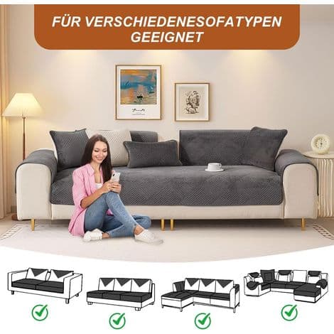Sklisikkert sofatrekk - Flanell sofatrekk, sofaprotektor, tykt L-formet sofatrekk for 1/2/3/4-seters sofaer