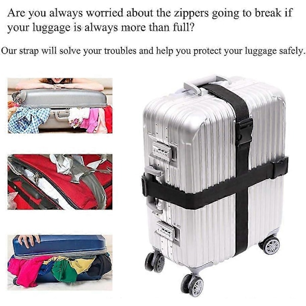 [2-pack] Resväskband, Uppgraderade Bredare Justerbara (180 cm x 5 cm) Resväskbälten för Resesäkerhet, Handväskor, Bagage etc.