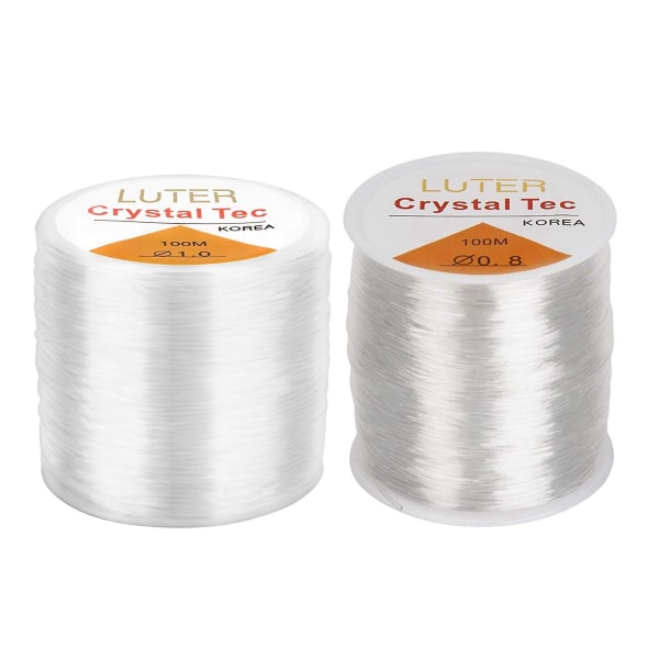 2 stk klar perlesnor krystall elastisk elastisk armbåndsstreng for perletråd-1,0 mm og 0,8 mm