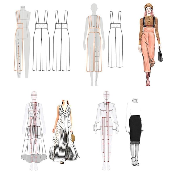 Mode Illustration Linealer Skitse skabeloner Lineal Syning Humanoide mønstre Design Tøj Meas