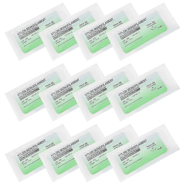 12 st/set Nål Suture Nylon Monofilament Tråd 3/0