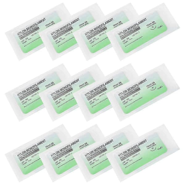 12 stk/sett Nål Suture Nylon Monofilament Tråd 3/0