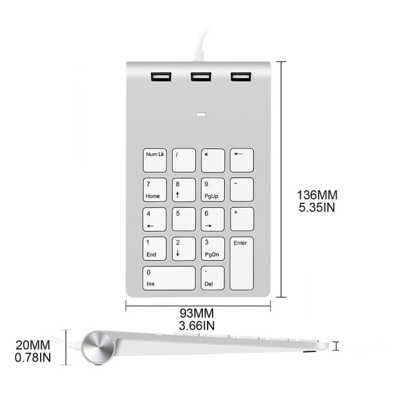 Bærbar USB-kablet numerisk tastatur 18 taster Digital numerisk tastatur for datamaskin